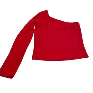 Better Be one sleeve blouse open shoulder long sleeve cropped size medium NWOT